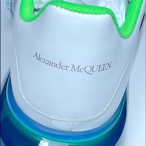 brand new pair of Alexander McQueen shoes white,blue, and lime green size 12